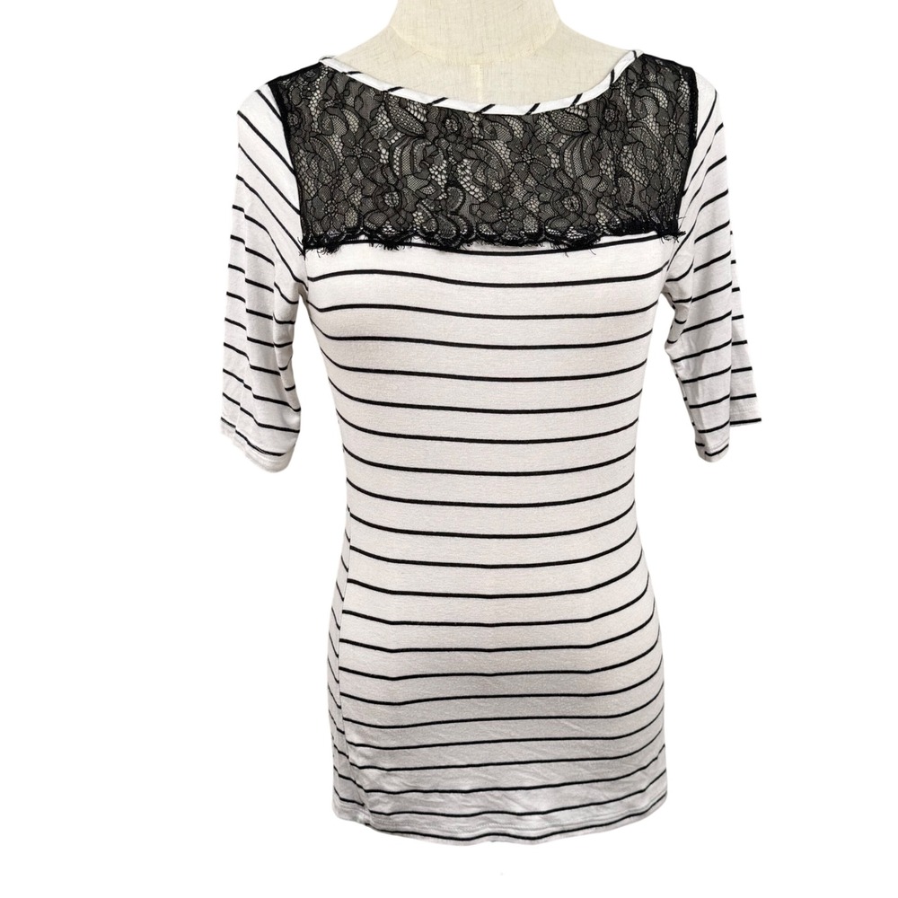 Nautical Womens XS Striped Top Lace Yoke Back Zip Parisian Coquette Made in USA